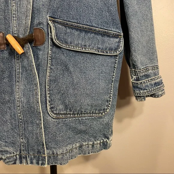 Vintage Liz Claiborne Toggle Heavy Plaid Lined 100% Cotton Jean Jacket Coat Sz M - Picture 3 of 16